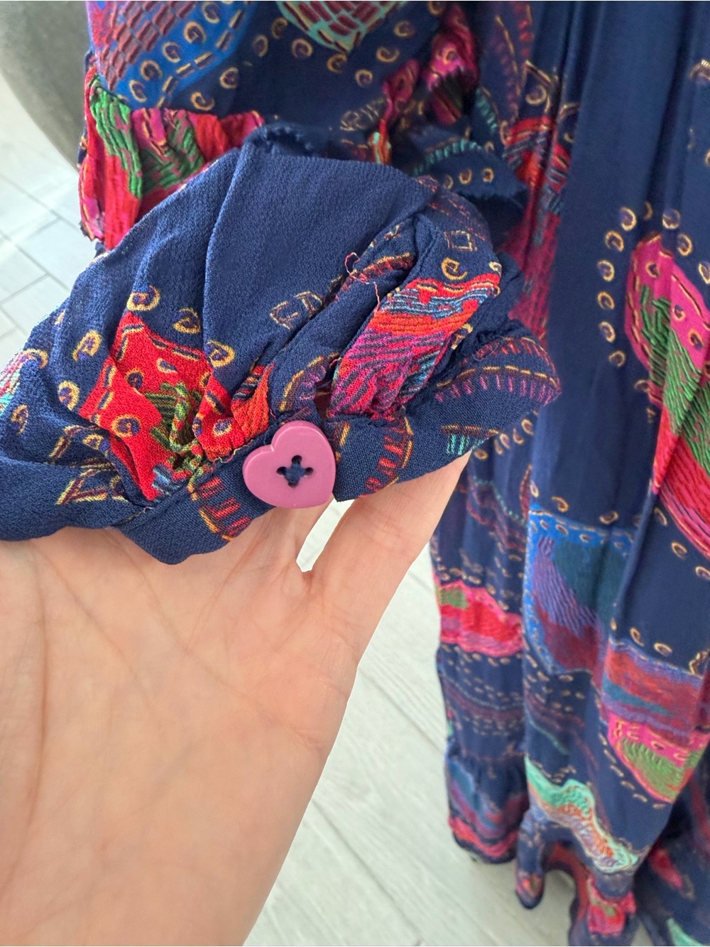 FARM RIO Blue Shiny Hearts Maxi Dress Size Medium VGUC - Picture 5 of 8